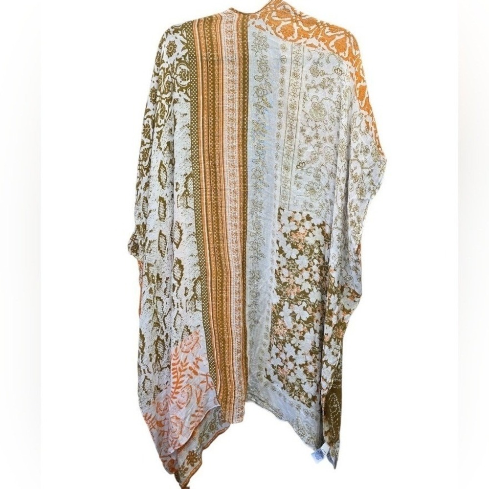 Womens Mixed Floral Paisley‎ Patchwork Kimono Wrap Cardigan Orange Mustard OS